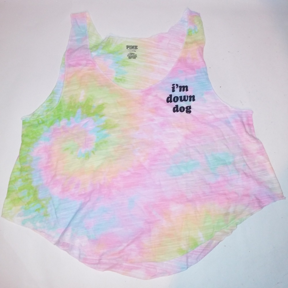 Victoria Secret Tank Top Sleepwear Large Crop Im down Dog Pastel Tie Dye